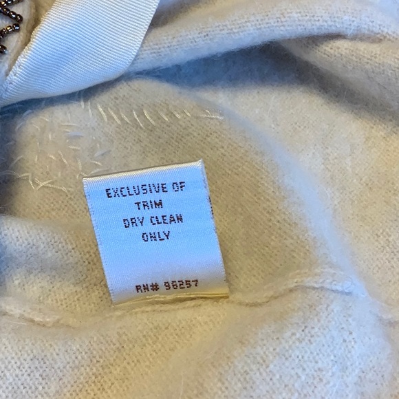 Tan Cardigan Sweater with Beaded Wheat Pattern and Lace Appliqués, Tie Belt (S) - Picture 15 of 15